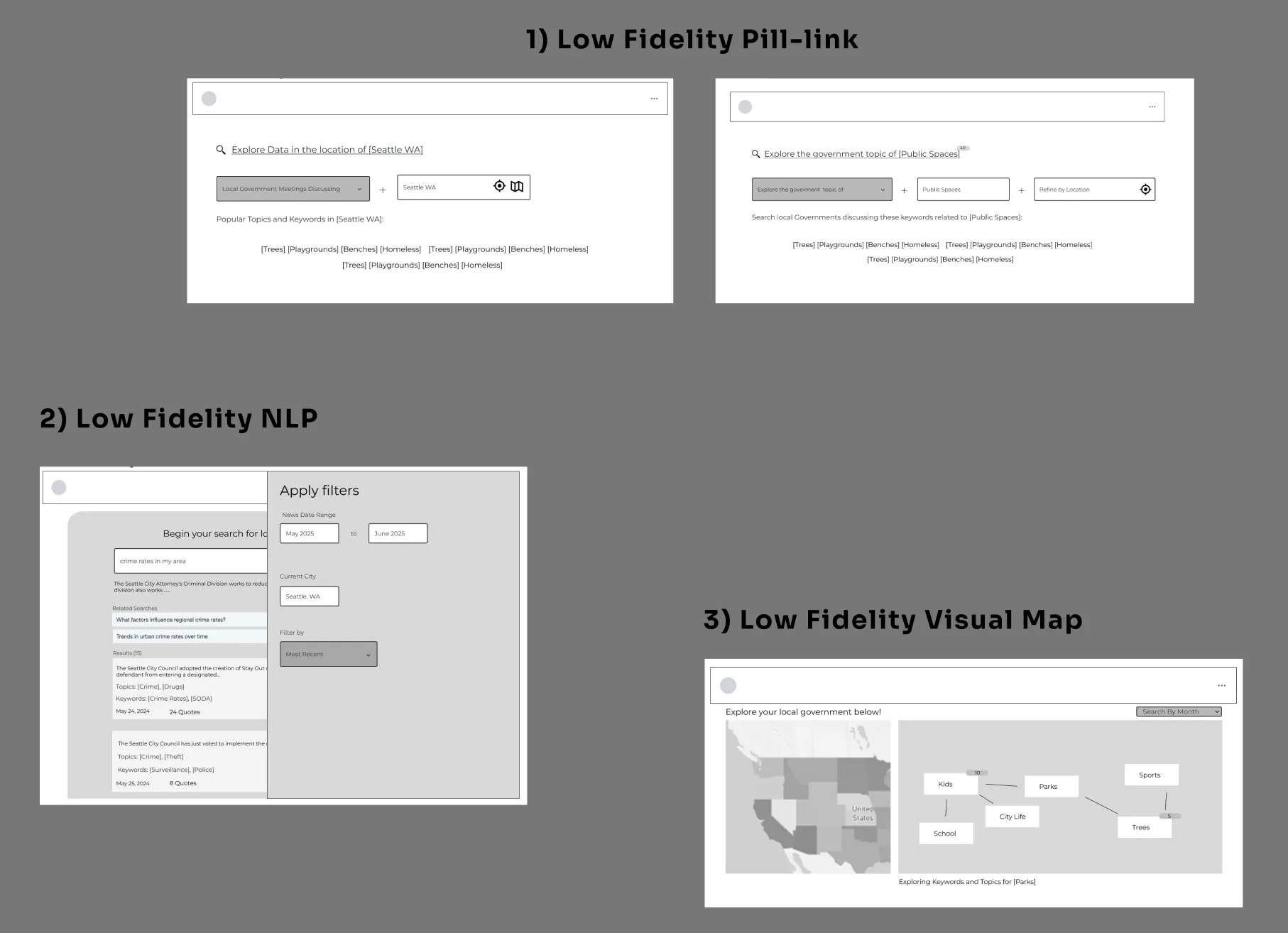 Early concept sketches exploring different search paradigms